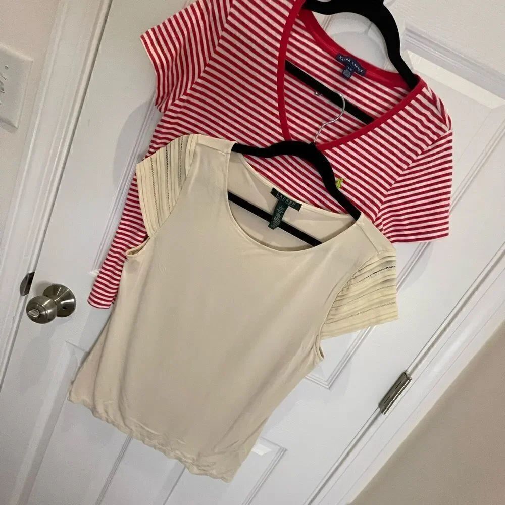 Two 2 Ralph Lauren large tops. Shirt sleeve solid and striped bundle lot